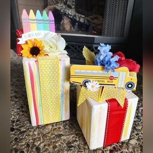 Handcrafted decorative wooden blocks/centerpieces.